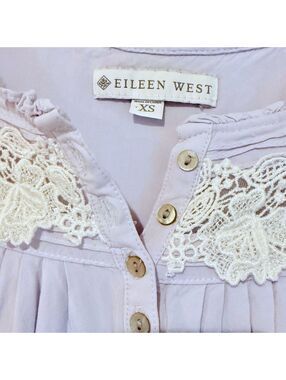 Eileen West Cottage Rayon Pockets Longsleeve Lace Collar Pastel Nightgown XS